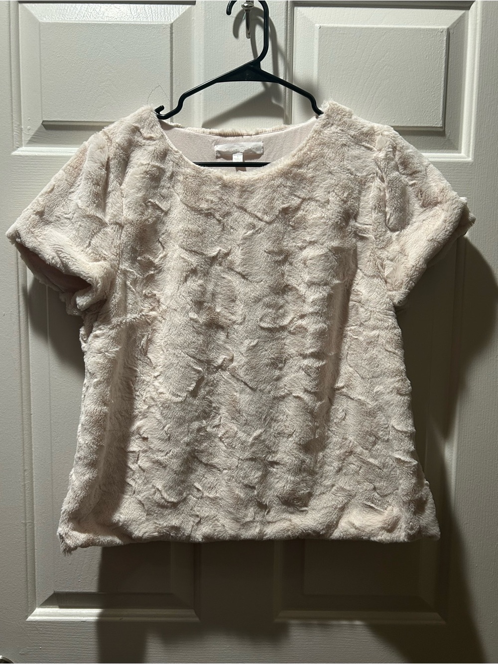 Adyson Park Women's Faux Fur Short Sleeve Top in Cream Size Large